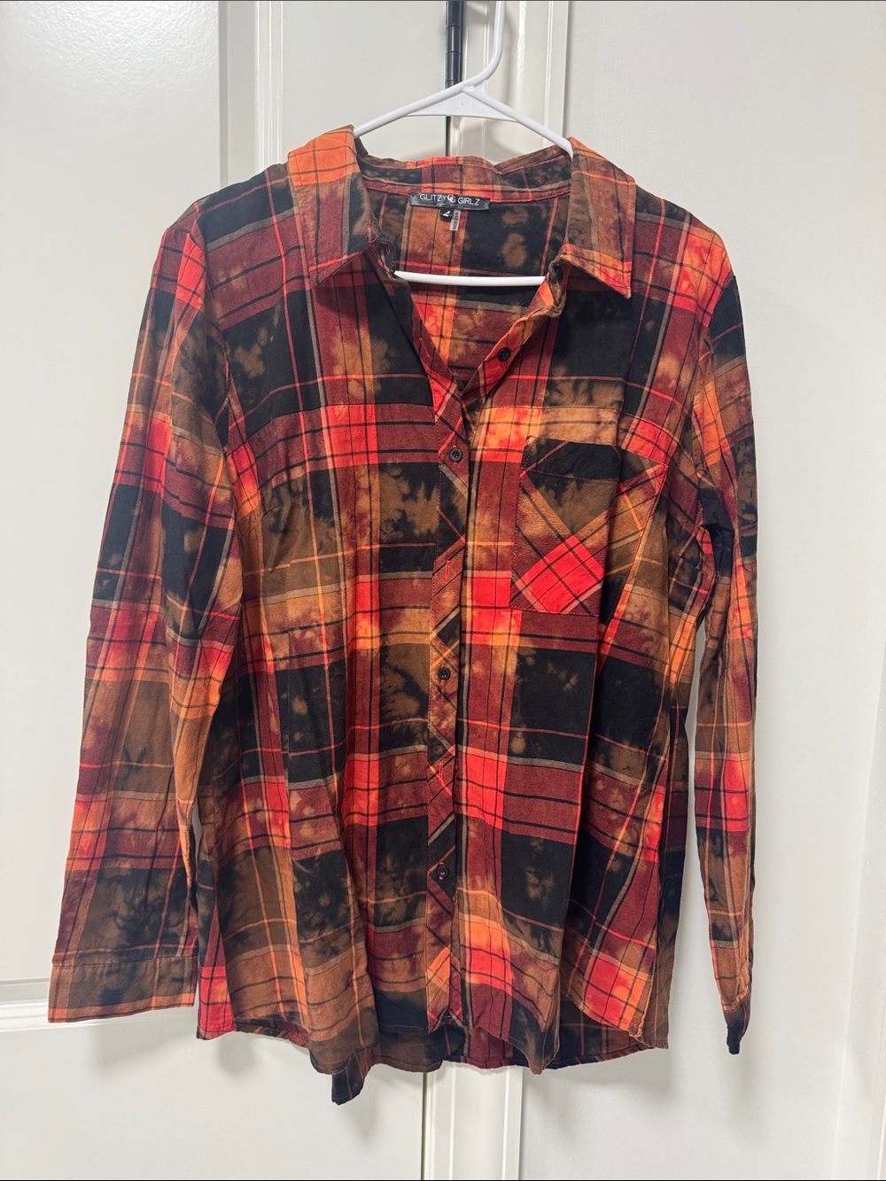 Women's Plaid Button-Up Shirt in Red & Brown - Unbranded